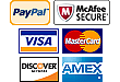 We accept PayPal, Discover, American Express, Master Card, and Visa. Secured by McAfee. Better Business Bureau rated.