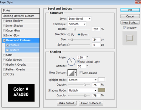 Bevel and Emboss Settings in Photoshop