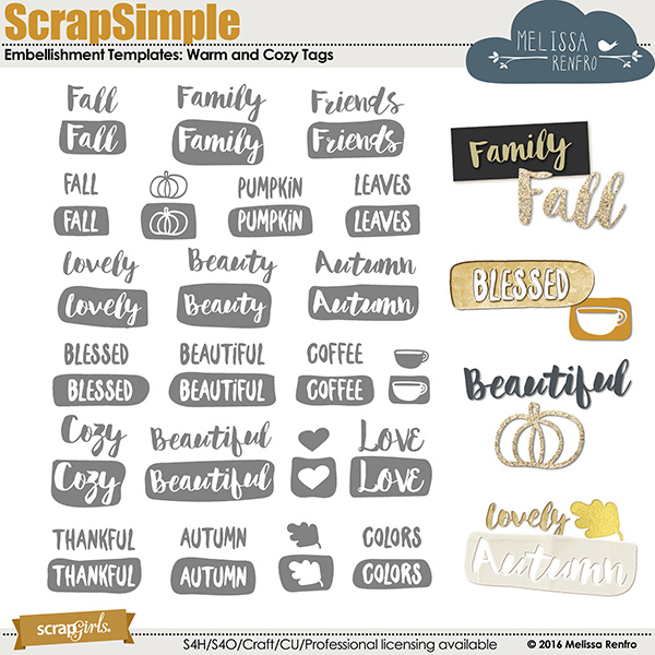 ScrapSimple Embellishments Word Art Tags: Warm and Cozy